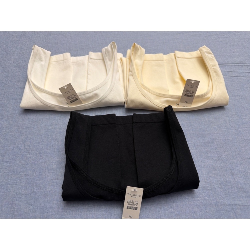 Talbots Petites Seamless Tank Top Lot of 3 Black Ivory Cream Size MP NWT